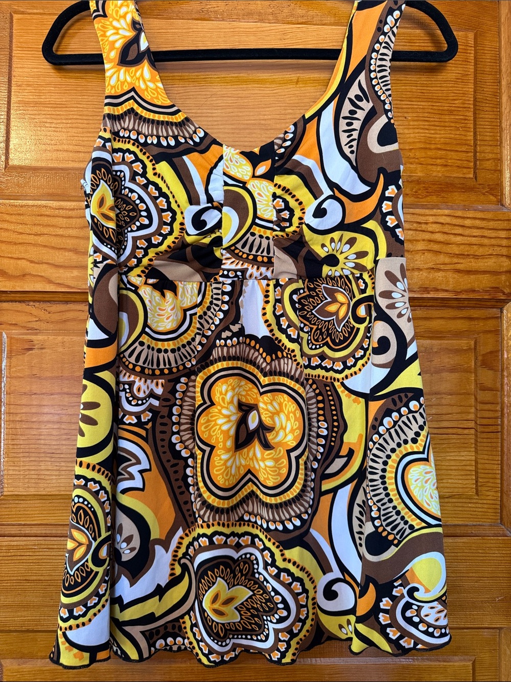 Womens Yellow Brown Paisley Tank Top